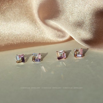 精致閃耀 通體925純銀鋯石方形耳釘極光氣質小巧簡約小耳垂適合的1入