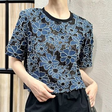 [巴黎精品] 現貨+預購 高級法式短袖T恤上衣親膚透氣大碼寬鬆襯衫百搭休閒女裝-蕾絲提花女上衣a1kt86