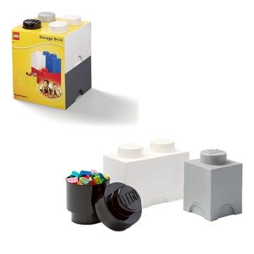 LEGO 樂高 綜合收納盒 一格收納盒x2 + 二格收納盒x1 + 四格收納盒x1 聚丙烯(PP)材質  25 x 25 x 33cm  黑色 + 白色 + 灰色 + 深灰色  1組