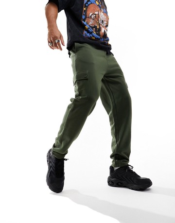 ASOS DESIGN tapered cargo joggers with toggle in khaki-Green