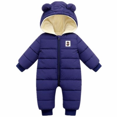 Infant Down Cotton Snowsuits Fleece Lining Jumpsuits Baby Zipper Winter Coat (Dark Blue, 0-6 Months)[並行輸入品]