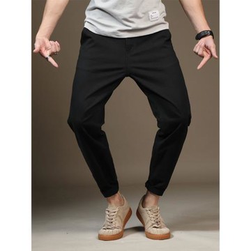 大碼休閑褲男胖子純色寬松直筒長褲肥佬加肥加大百搭彈力小腳褲潮