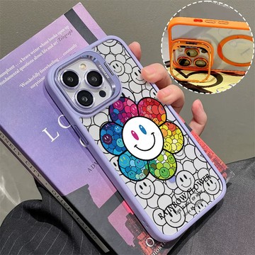 太陽花笑臉 磁吸手機殼 金屬鏡頭支架 保護殼 適用於iPhone 17 16 15 14 13 12 11 Max防摔殼