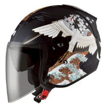 ASTONE 安全帽 DJS 彩繪 BM19 千羽鶴 平黑/咖 透氣內襯 耳機槽 內墨片 眼鏡溝槽 全拆洗 半罩