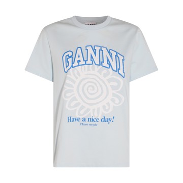 Ganni - Light Blue And White Cotton T-shirt