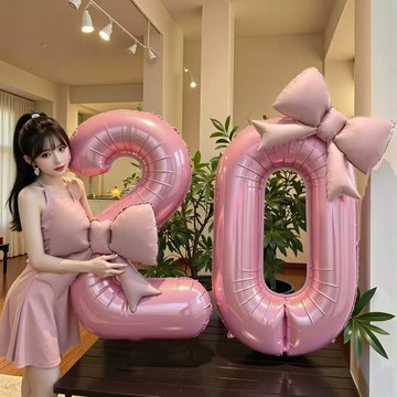 ins粉色數字蝴蝶結拍照氣球週歲裝飾道具寶寶生日場景派對佈置 生日裝飾 生日布置 生日佈置 生日佈置套組 生日氣球佈置