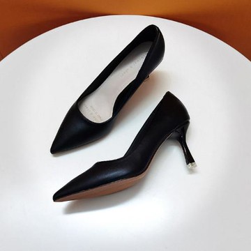 氣質高跟鞋黑色單鞋女淺口2025春新款職業工作鞋舒適不累腳尖頭鞋