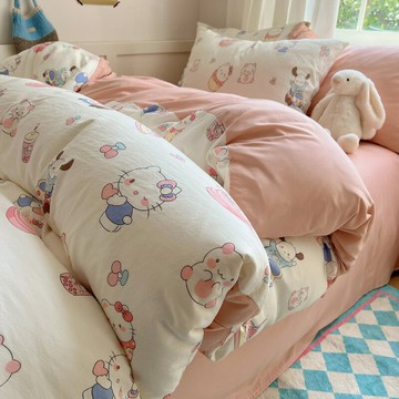 床包組 三件組 四件組  床單被套枕套床包 家用寢具母嬰級小清新雙層紗四件套親膚學生宿舍床上用品水洗棉卡通被套