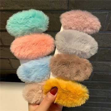 軟糯溫暖大毛毛橢圓發夾可愛彩色毛絨絨少女邊夾韓國網紅卡子發卡