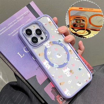蛋糕小kt貓磁吸手機殼 金屬鏡頭支架 保護殼 適用於iPhone 17 16 15 14 13 12 11 Max防摔殼