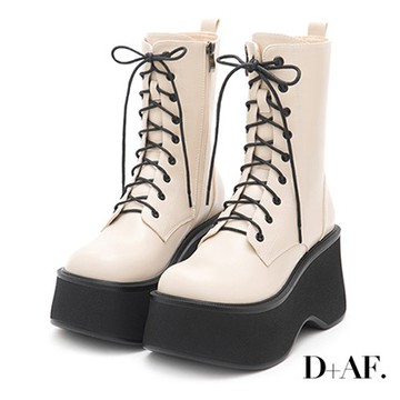 D+AF K-pop女團風超厚底綁帶短靴 米