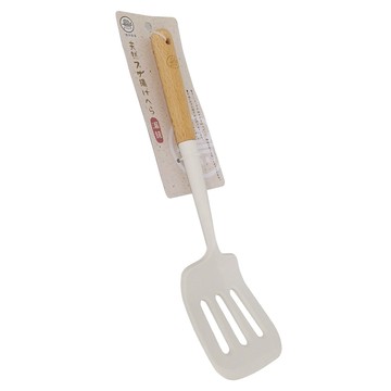 一鳥食器 櫸木矽膠料理漏鏟 食品級矽膠 柔軟不傷鍋 清潔容易  白杏色  1個