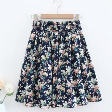 2025新款黑色碎花百褶裙女半身裙子春夏高腰小個子a字中短裙棉麻