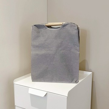 木把手棉麻洗衣籃 內層防水塗層 玩具收納  日系霧灰  小(27 x 27 x 39cm)