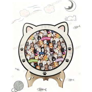 【桃園出貨】莫兰迪色猫形木制拼图 貓貓木制不规则异形拼图 益智 創意禮物 高難度異形木質帶框拼圖 地獄級難度 治癒擺件