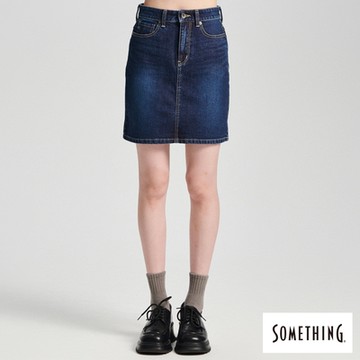 SOMETHING 女裝 中腰丹寧短裙-石洗綠