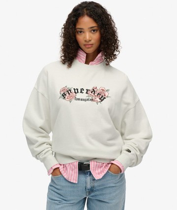 Superdry Women's Night Garden Oversized Crew Sweatshirt White Size: 8