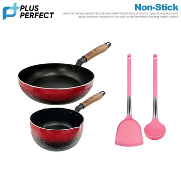 PERFECT理想 晶品深型平底鍋28cm+雪平鍋20cm+煎匙+湯勺促銷組