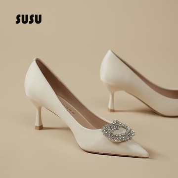 米白色高跟鞋女春秋細跟高級感配旗袍宴會顯瘦性感氣質名媛單鞋