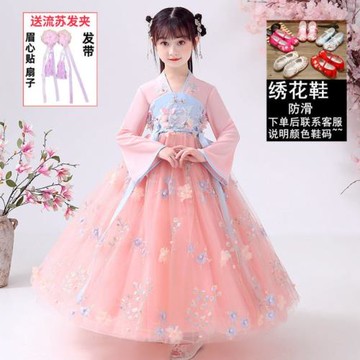 。春秋裝復古裝女童漢服超仙小女孩公主連衣裙子7服裝古代10十歲9