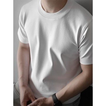 (免運)高端60S絲光新疆長絨棉男士白色打底240G重磅純色圓領短袖T恤夏季