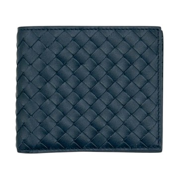 【二手名牌BRAND OFF】BOTTEGA VENETA BV 寶緹嘉 藍色 編織皮革 二折短夾