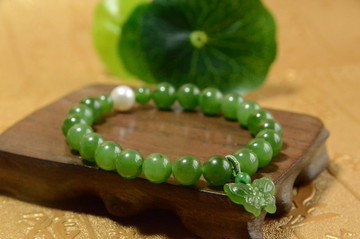 【尋碧】天然碧玉8mm手串手鏈碧玉蝴蝶珍珠