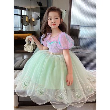 女寶艾莎公主裙夏季小童冰雪奇緣愛沙美人魚連衣裙elsa蓬蓬紗裙子