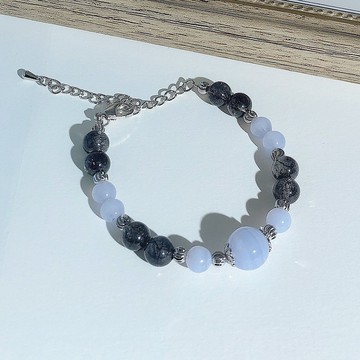 黑髪晶 藍紋瑪瑙 水晶手鏈 天然石 生日禮物  姊妹禮