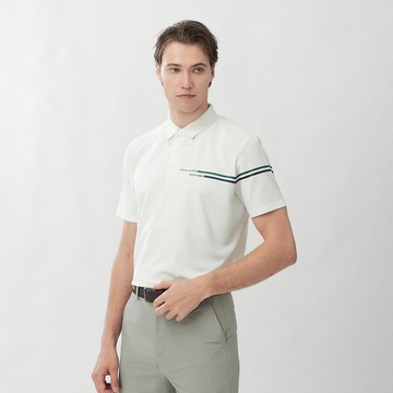 Pierre Cardin 男款 胸前線條涼感無痕短袖POLO衫-白色 (5267235-90)