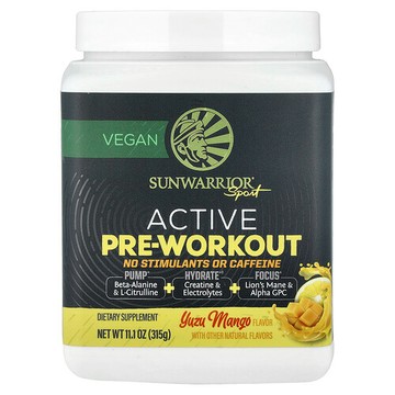 Sunwarrior, Sport，Active Pre-Workout，無興奮成分或咖啡萃取，芒果味，11.1 盎司（315 克）