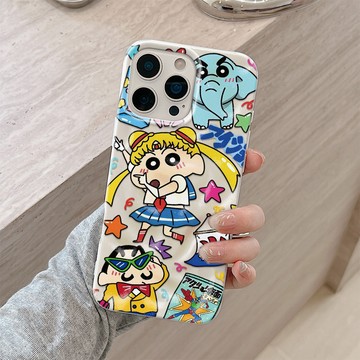 美少女小新 適用iPhone17 16 15Plus 14 13 12 蘋果手機保護殼 個性隕石紋 大孔護機防摔軟殼
