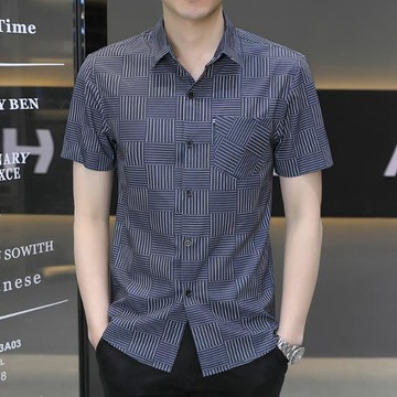 短袖襯衫男士商務休閒帥氣襯衣夏季薄款時尚百搭口袋修身寸衫薄款