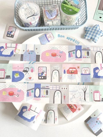 小慵懶 私の家 塩顏繪畫 和紙膠帶 10米卷