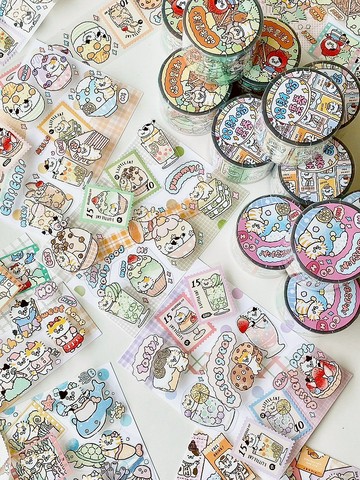 3小喵咪童話/刨冰郵票/招財貓票券4公分PET紙膠帶/共3款