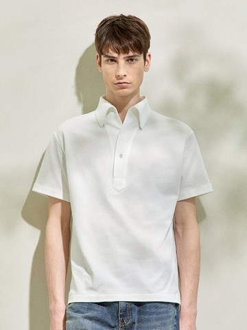 One-Button Polo Shirt Off White