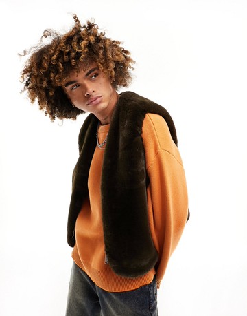 Weekday Alasdair faux fur vest in dark brown