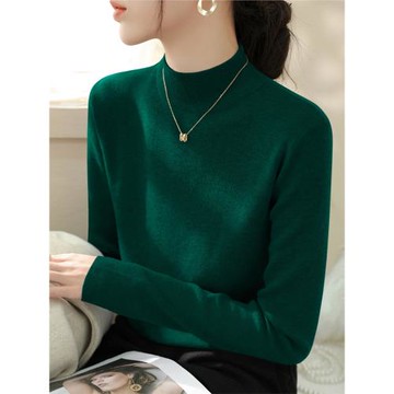 2025春季修身百搭顯瘦內搭打底針織衫時尚羊毛半高領長袖打底上衣