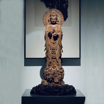 老山檀黑肉觀音菩薩南海凈瓶滴水持蓮如意沉水造像醇化老料佛像