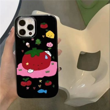 防摔殼 塗鴉流汗番茄適用於iPhone17promax手機殼蘋果16新15防摔1312小衆 台灣出貨 🚀生日禮物🎁
