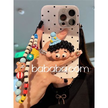 ins波點17適用iPhone15ProMax手機殼蘋果16pro保護套14全包軟膠12/13可愛卷發男孩支架創意防摔小眾簡約女款