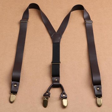 復古英倫背帶男士夾吊帶商務休閑中老年吊褲帶防滑軟皮可拆卸褲帶