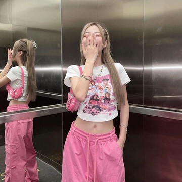 【純棉】白色修身短款高腰露臍短袖T恤女 2024夏季新款 甜辣小上衣 短袖上衣 上衣短袖