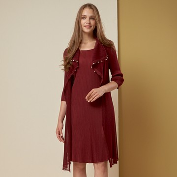 CLL巧玲瓏 假兩件壓褶珍珠波浪領洋裝 3195202