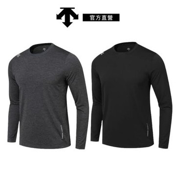 【DESCENTE】迪桑特 男士 吸濕快乾運動長袖T恤 (黑色/灰色)