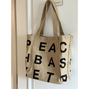 TheCottonLab自制磁扣橫版挺括厚實新款超大字母內袋托特帆布包