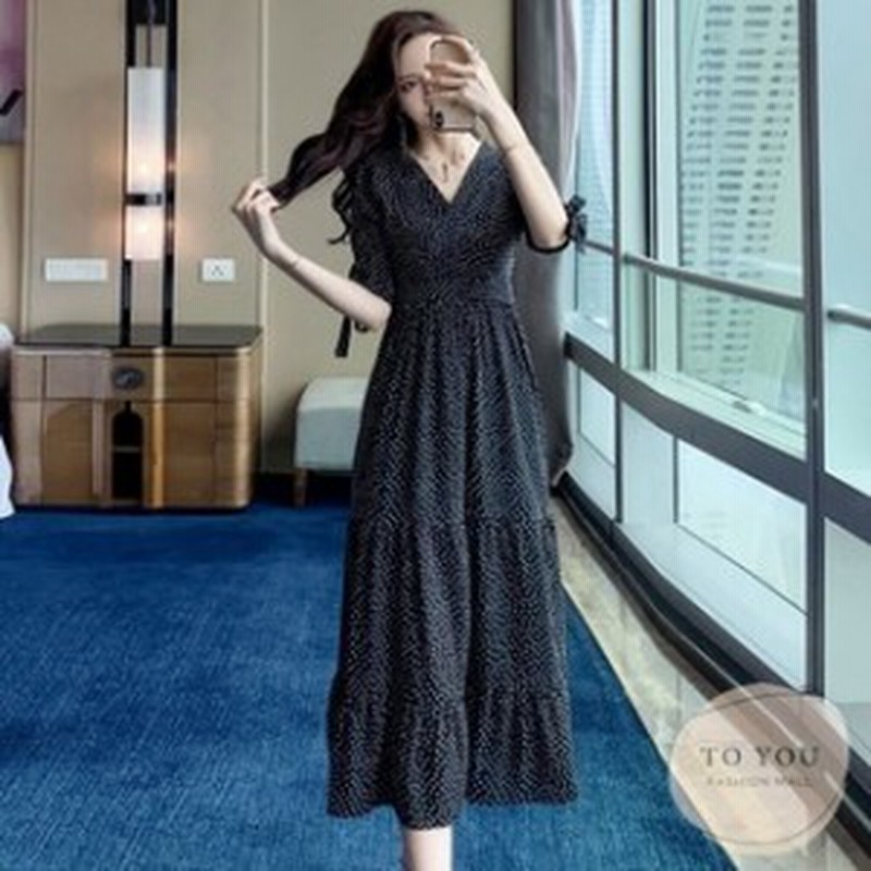 ワンピース 春夏 ロングワンピース 春夏 半袖 大きいサイズ レディース 春ワンピ 水玉 ドット 袖フレア 体系カバー エレガント ベーシッ 通販 Lineポイント最大7 0 Get Lineショッピング