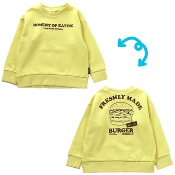 日本 BREEZE - 搶眼配色休閒印花上衣-背後漢堡-萊姆黃