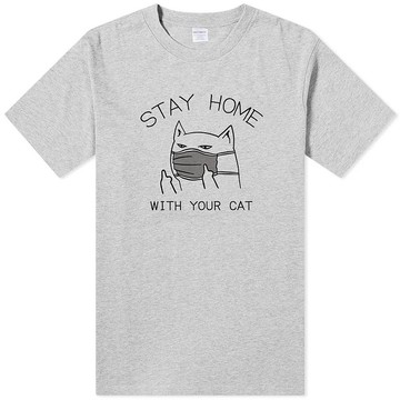 STAY HOME WITH YOUR CAT 中性短袖T恤 灰色 跟你的貓咪待在家裡