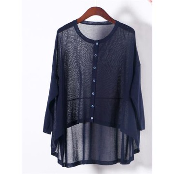 文藝復古寬松不規則蝙蝠袖薄款亞麻針織衫中長森女開衫防曬空調衫